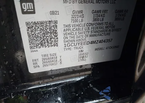 2021 Chevrolet Silverado 1500 4Wd Short Bed Rst из США, поврежденный, VIN 1GCUYEED4MZ404357